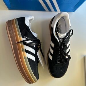 Adidas Gazelle Black and White Sneakers with Gum Sole